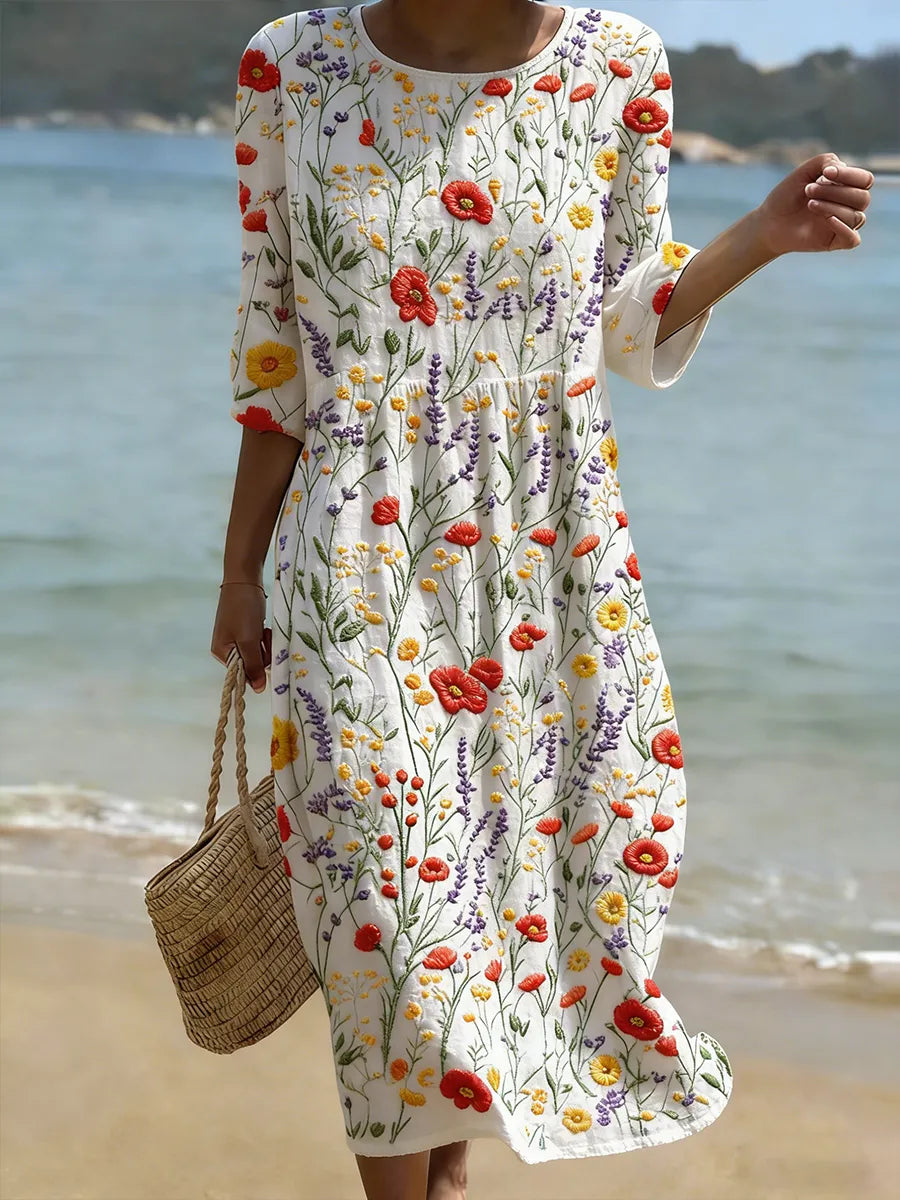 Aubrey | Damska letnia sukienka maxi w kwiaty z okrągłym dekoltem foto 1