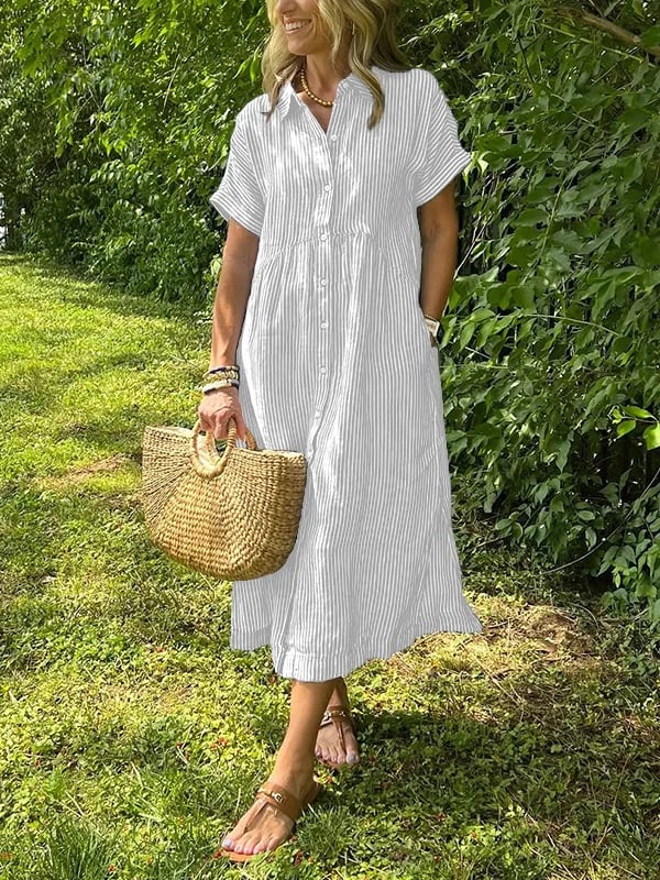 Elizabeth | Damska letnia bawełniana sukienka maxi z listwą guzików foto 7