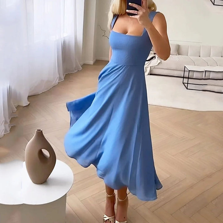 Lucy | Damska elegancka sukienka midi na wesele z dekoltem karo foto 3