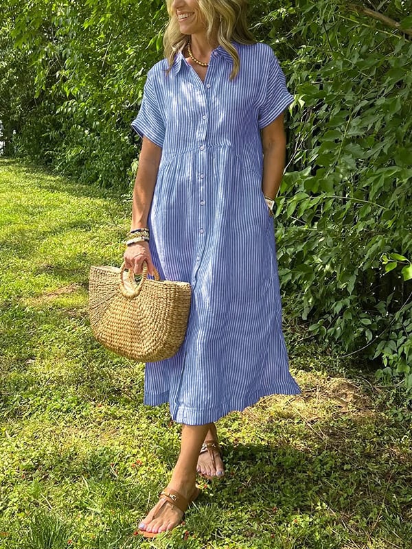 Elizabeth | Damska letnia bawełniana sukienka maxi z listwą guzików foto 1