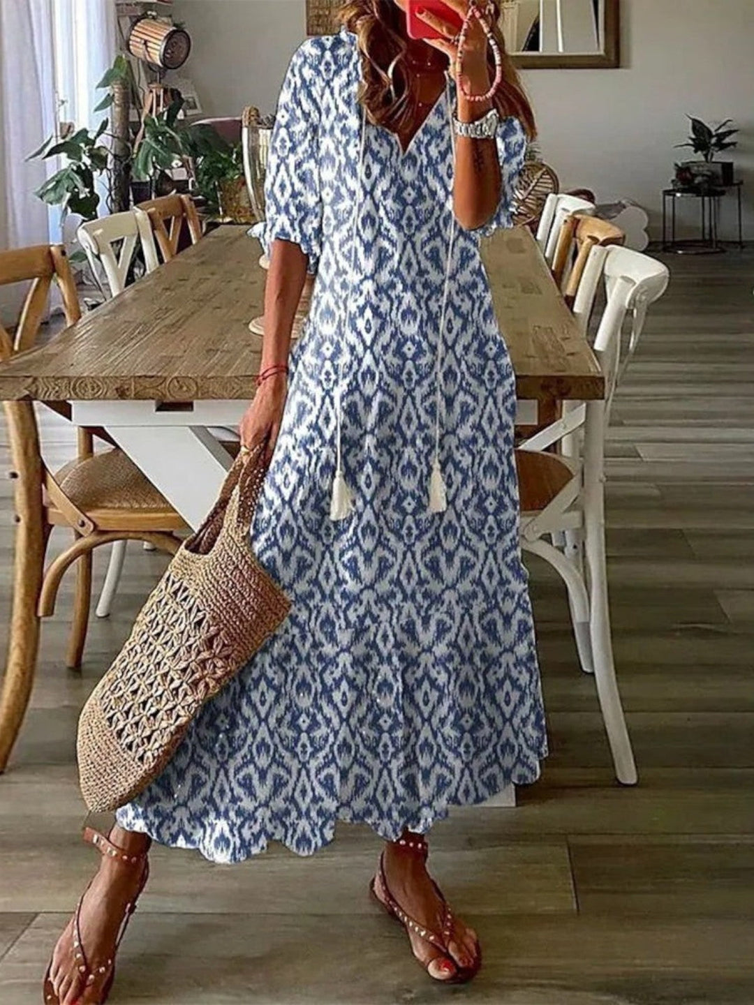 Eleanor | Damska letnia sukienka maxi boho z dekoltem V foto 1