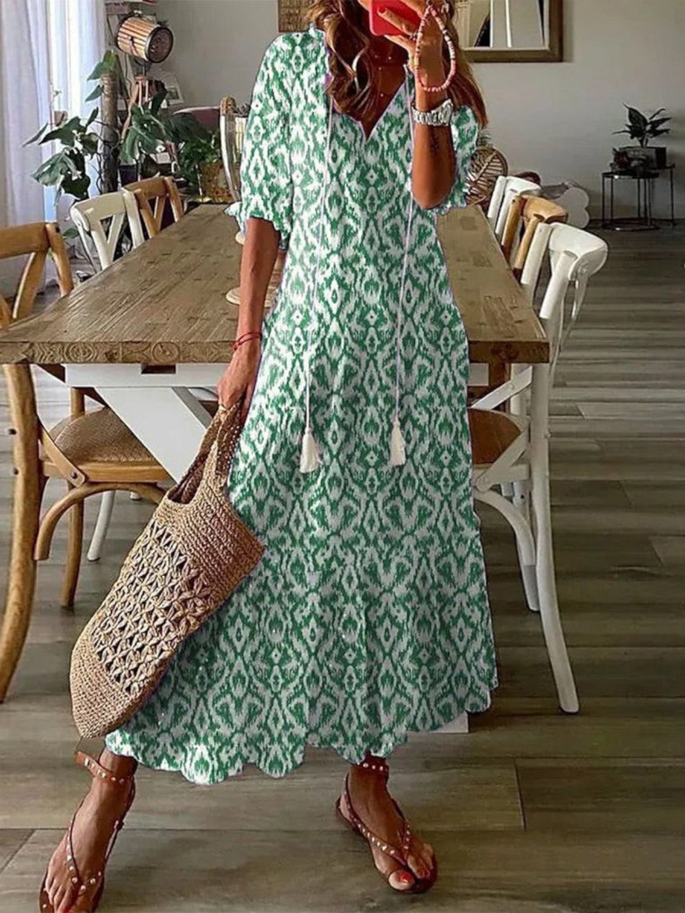 Eleanor | Damska letnia sukienka maxi boho z dekoltem V foto 2