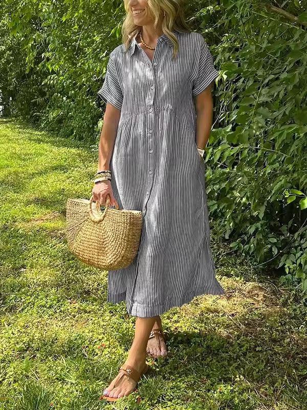 Elizabeth | Damska letnia bawełniana sukienka maxi z listwą guzików foto 5