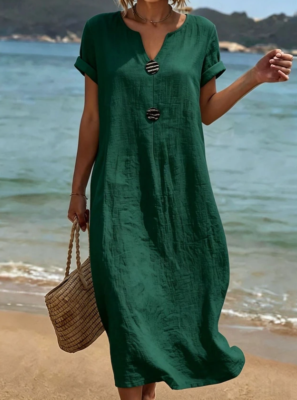 Chloe | Damska letnia plażowa sukienka maxi z listwą guzikową foto 5