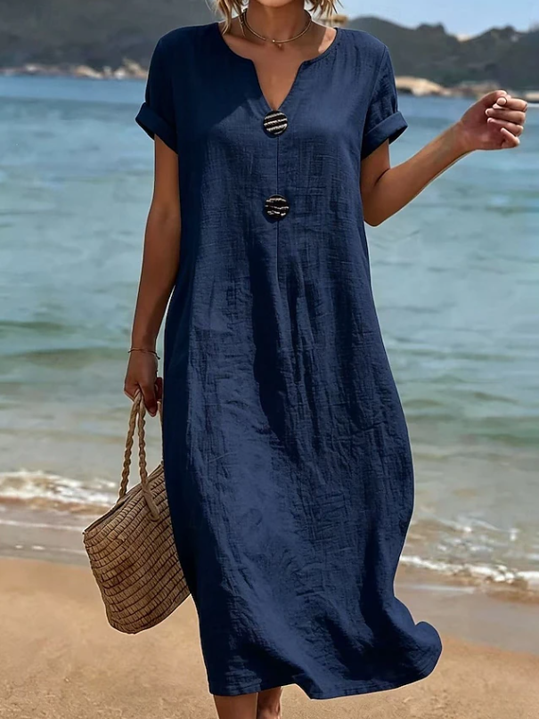 Chloe | Damska letnia plażowa sukienka maxi z listwą guzikową foto 4