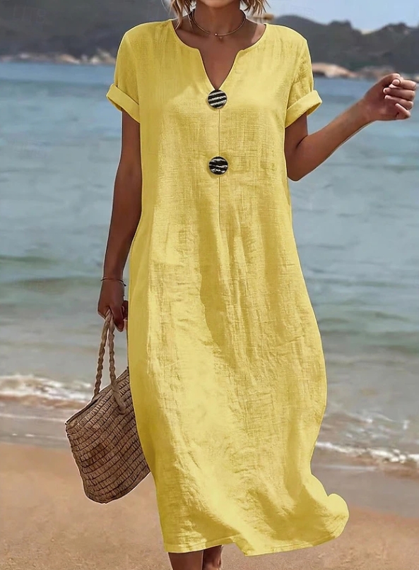 Chloe | Damska letnia plażowa sukienka maxi z listwą guzikową foto 3
