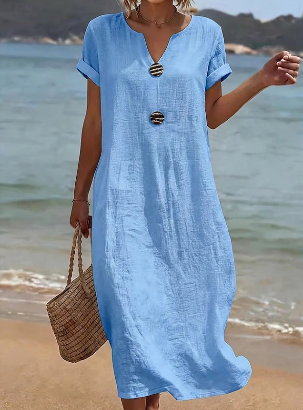 Chloe | Damska letnia plażowa sukienka maxi z listwą guzikową foto 1