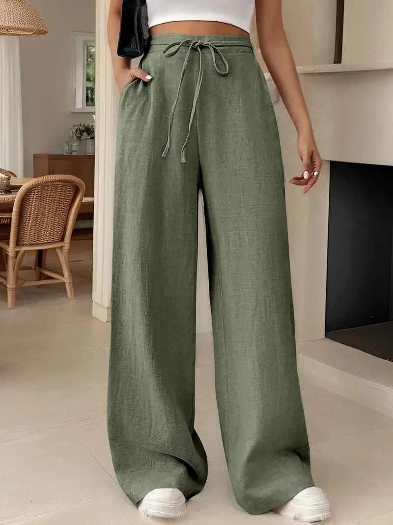 Hazel | Damskie letnie spodnie lniane szerokie z wysokim stanem foto 1