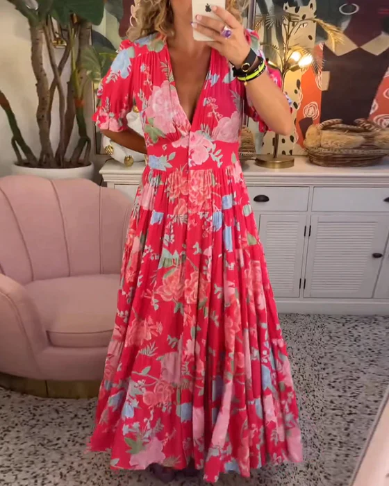 Charmantes Blumen Kleid Summer dress w kolorze Czerwony