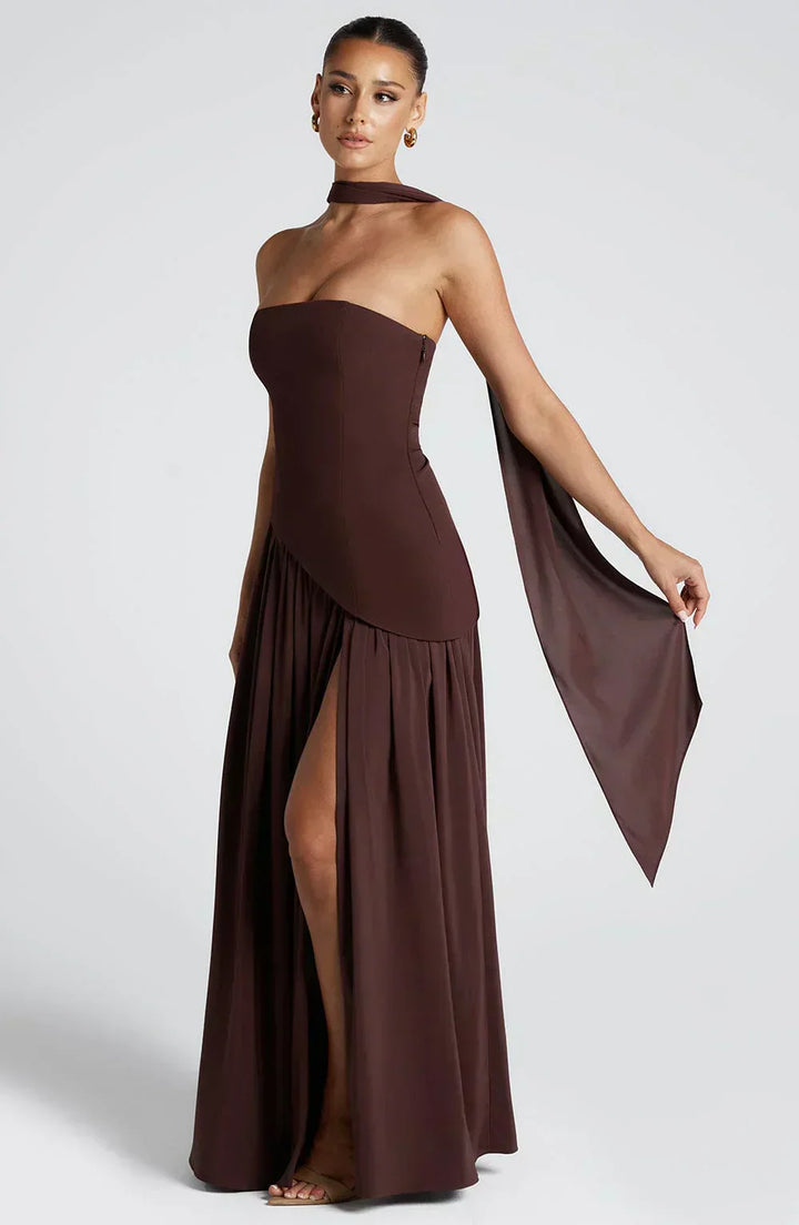 Damen Asymmetrisches Maxi Kleid für w kolorze Brązowy 1