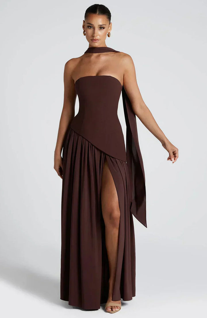 Damen Asymmetrisches Maxi Kleid für w kolorze Brązowy 2