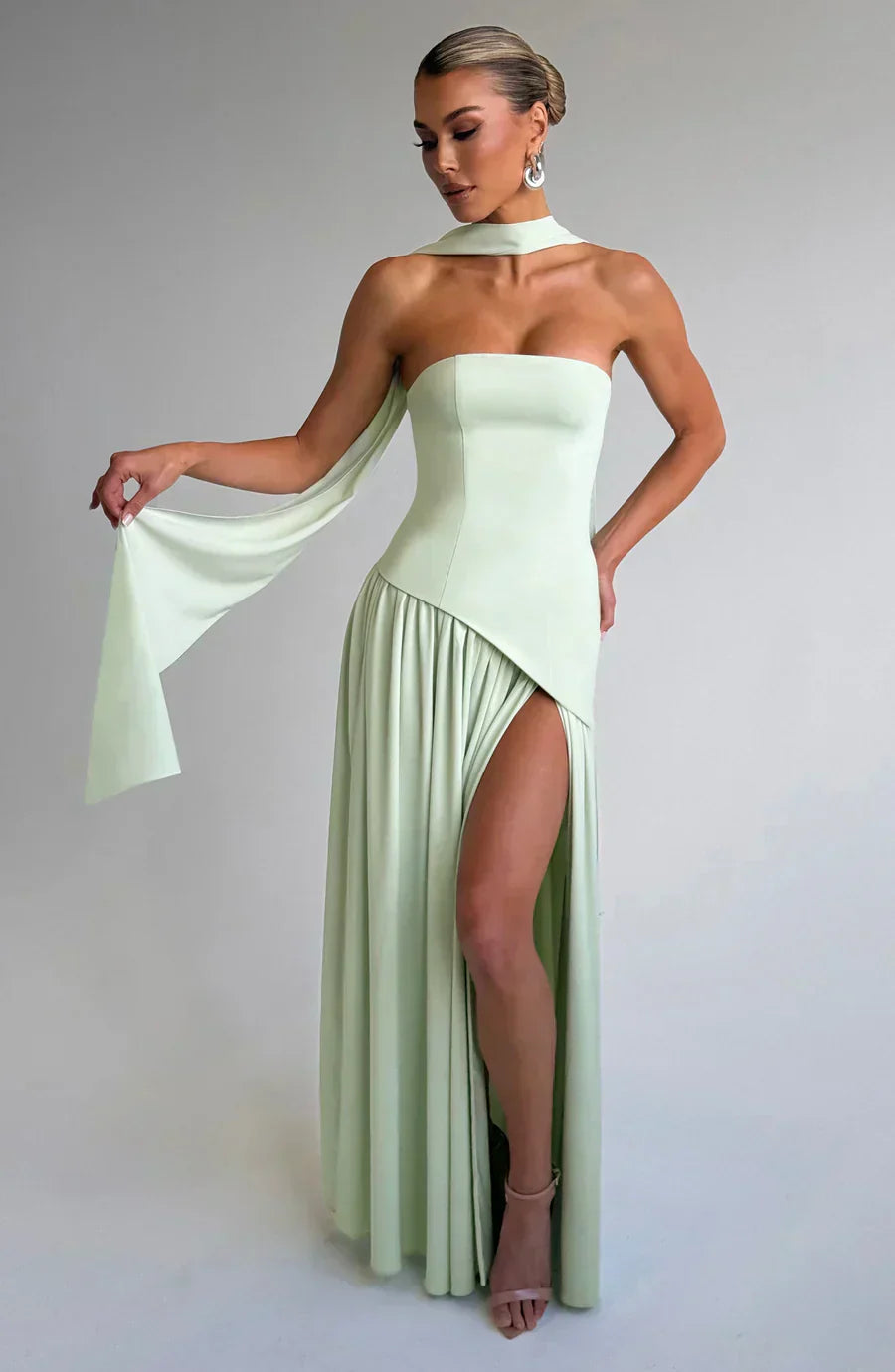 Damen Asymmetrisches Maxi Kleid für w kolorze Zielony 1