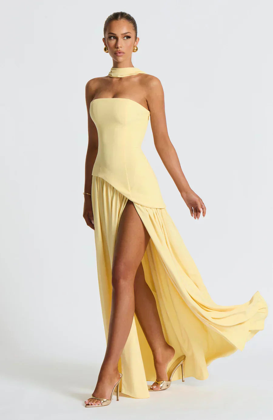 Damen Asymmetrisches Maxi Kleid für w kolorze Żółty