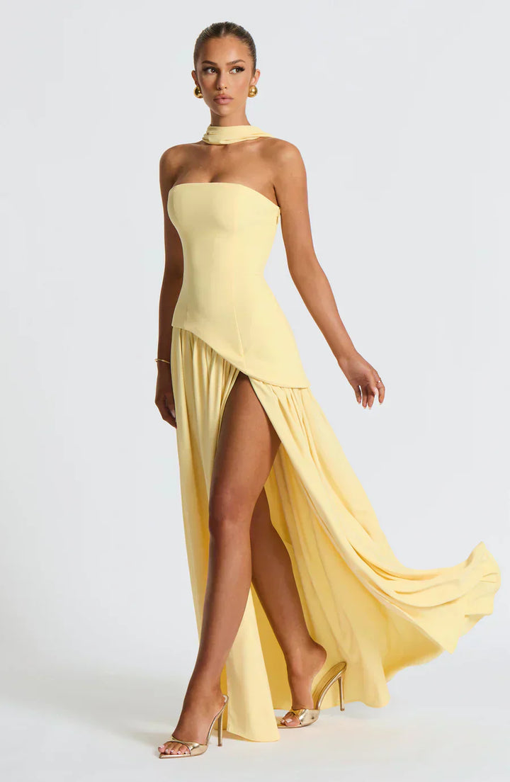 Damen Asymmetrisches Maxi Kleid für w kolorze Żółty