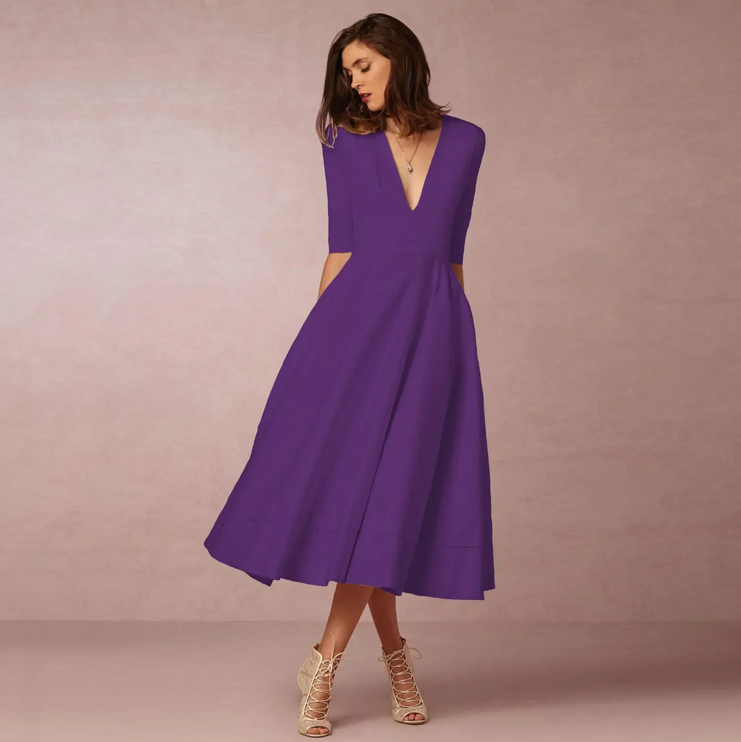 Damen Elegantes Fließendes Midi Kleid w kolorze Malve