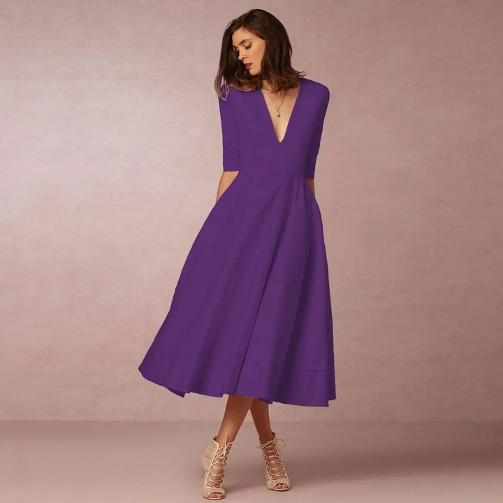 Damen Elegantes Fließendes Midi Kleid w kolorze Malve