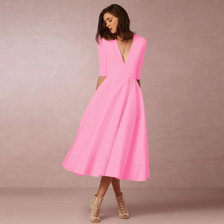 Damen Elegantes Fließendes Midi Kleid w kolorze Różowy
