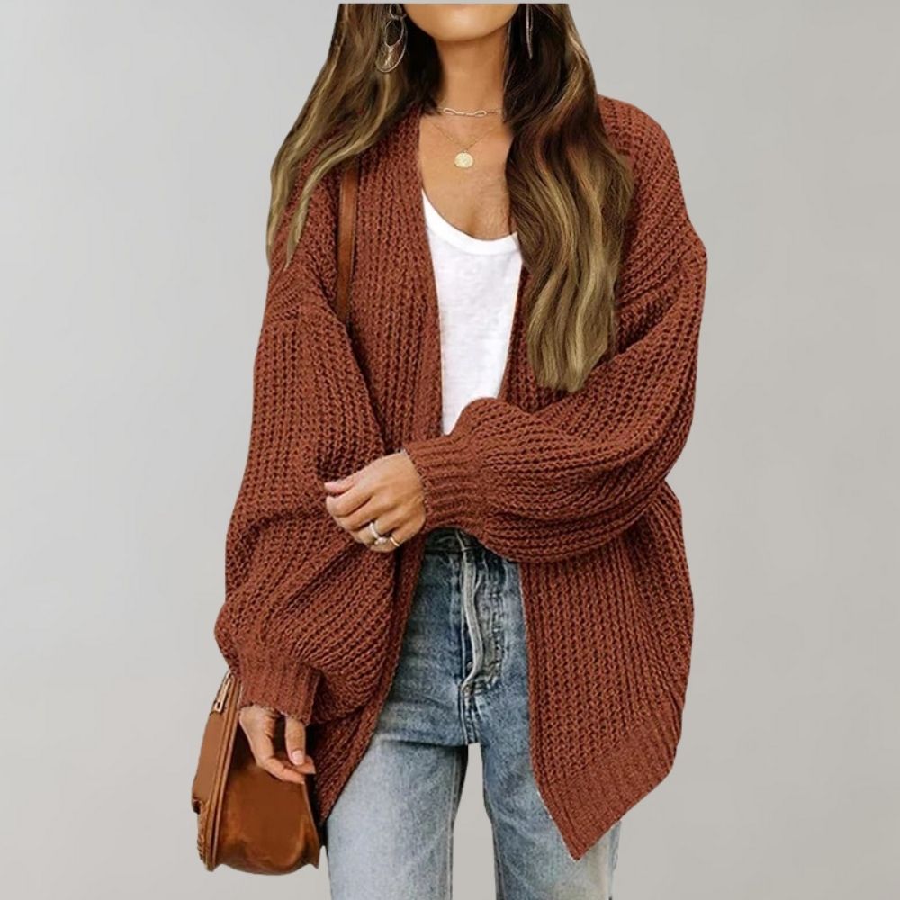 Damen Freizeit-Strickjacke mit offener Vorderseite w kolorze Kaffee