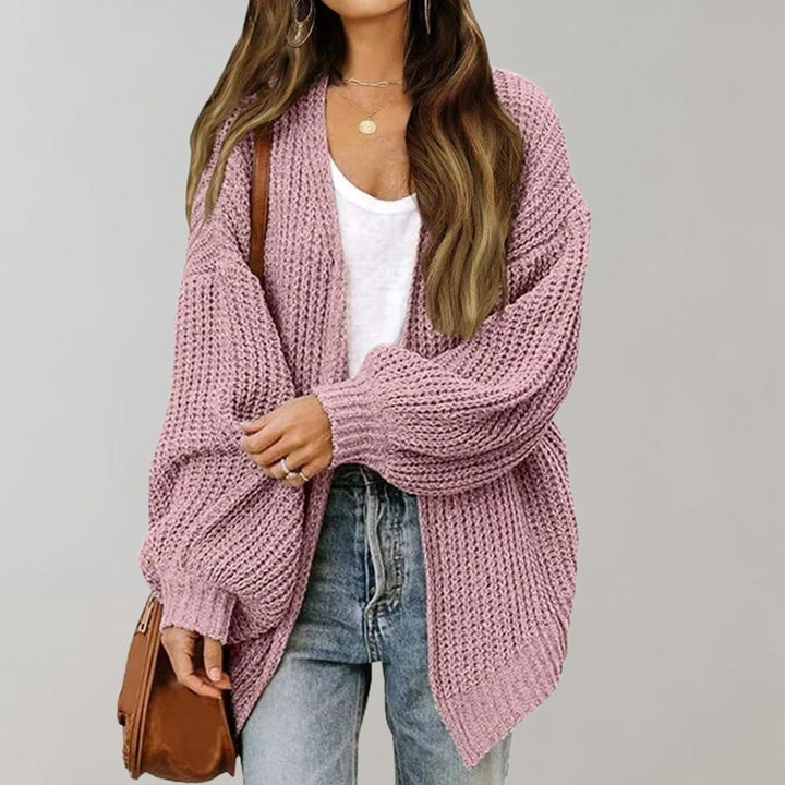 Damen Freizeit-Strickjacke mit offener Vorderseite w kolorze Różowy