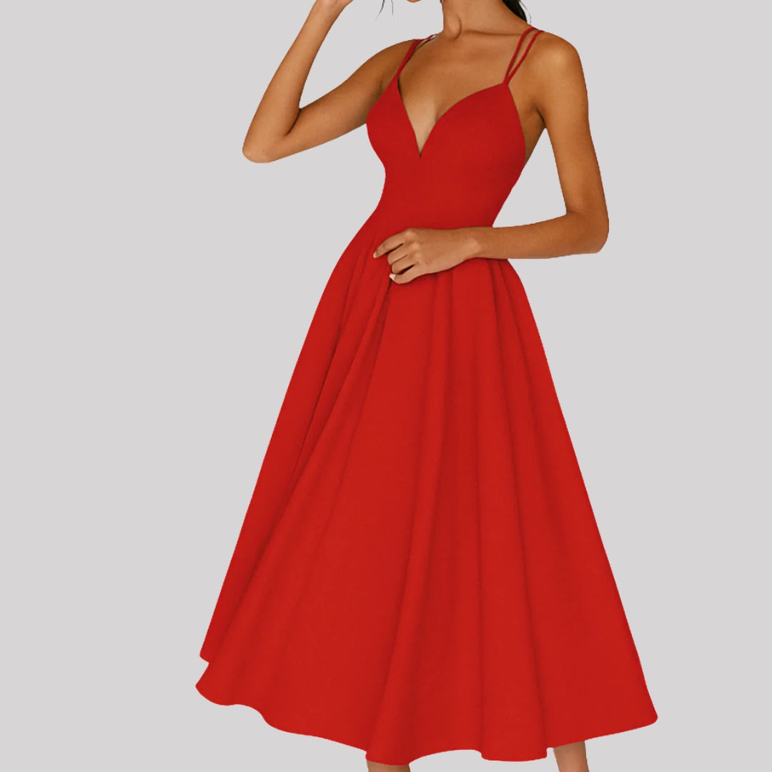 Damen Hochzeitsgast Träger Midi Kleid w kolorze Czerwony