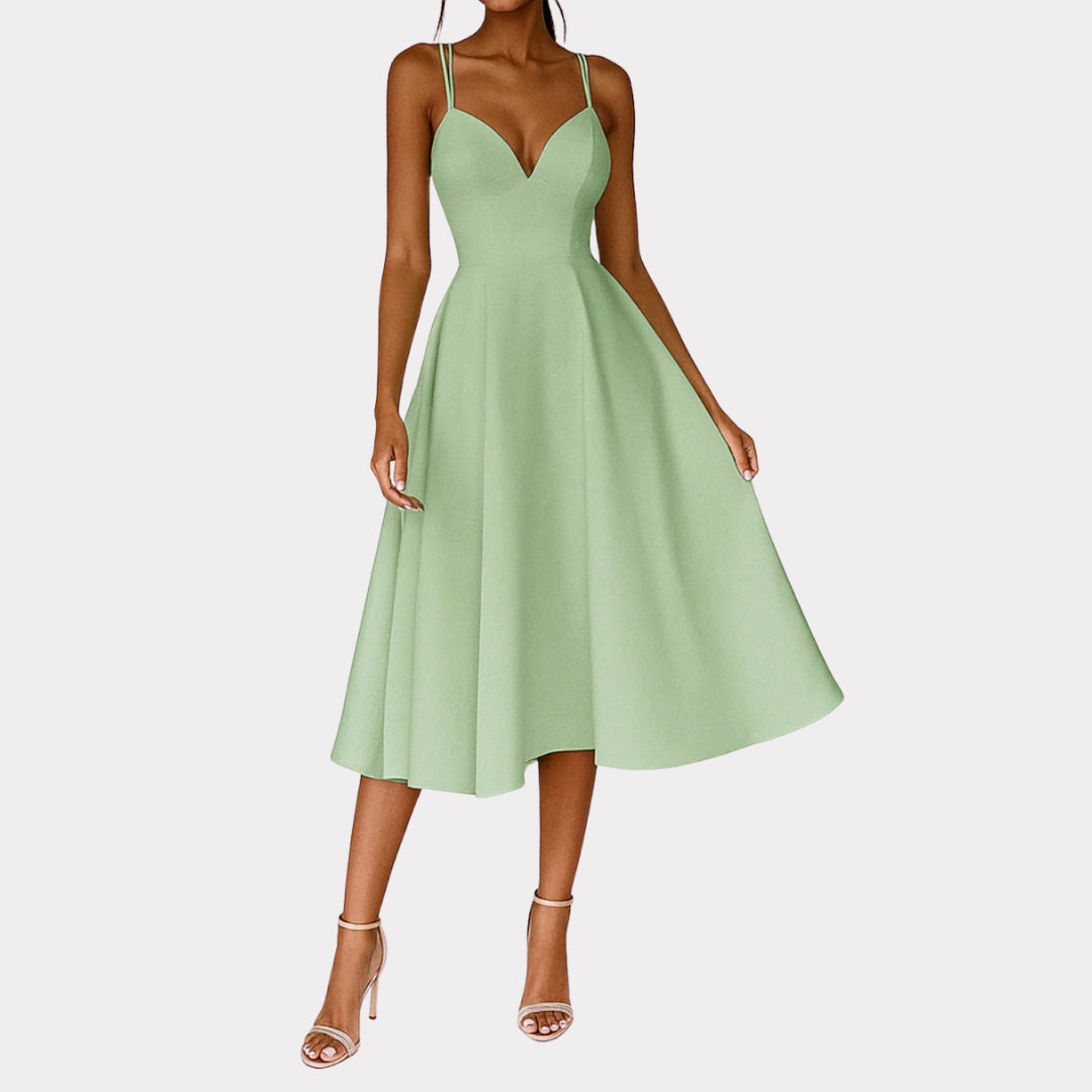Damen Hochzeitsgast Träger Midi Kleid w kolorze Zielony