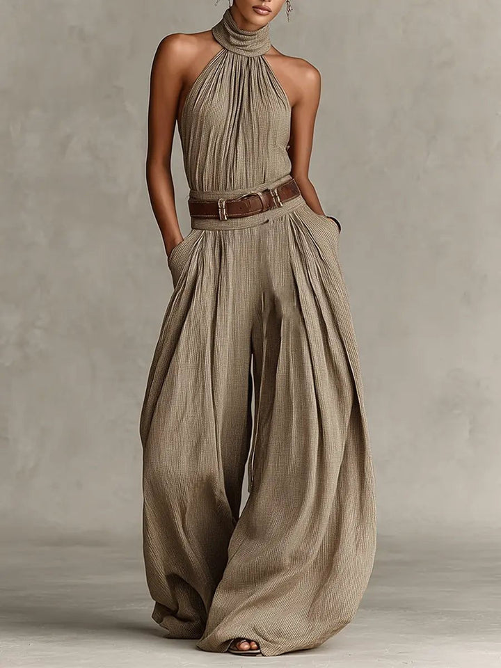Damen Neckholder Weites Bein Jumpsuit w kolorze Brązowy