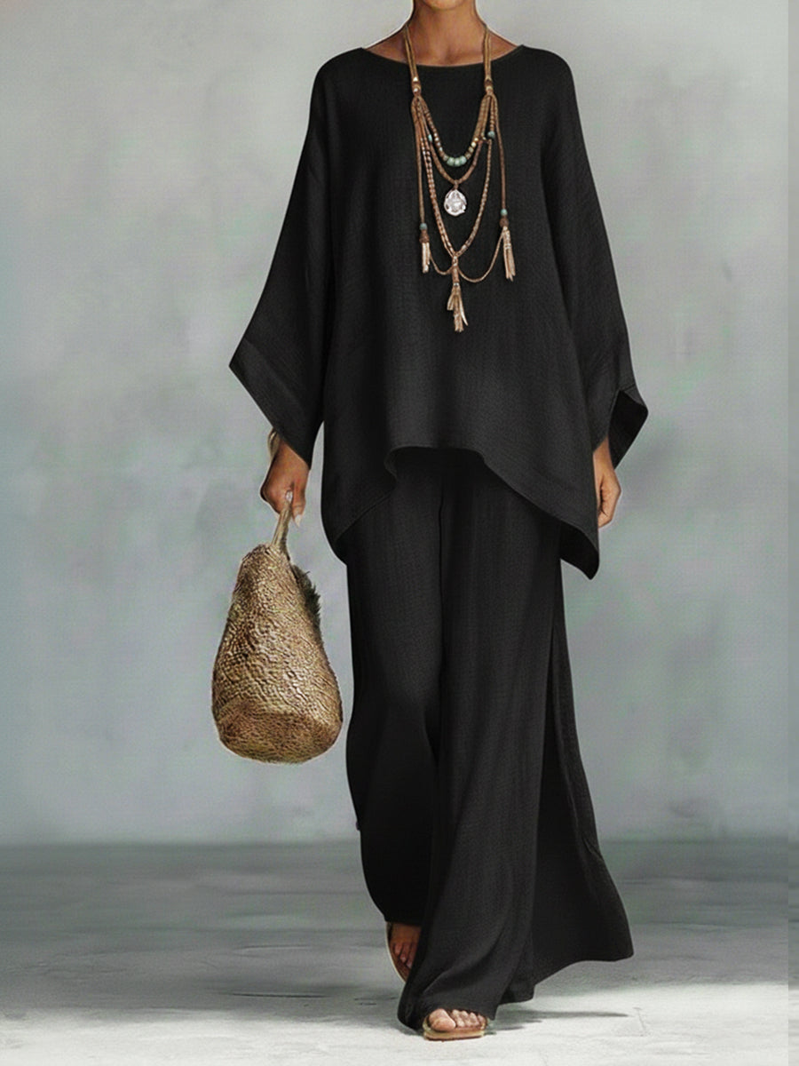 Damen Oversized-Top und Weite-Hose-Set Sets w kolorze Czarny