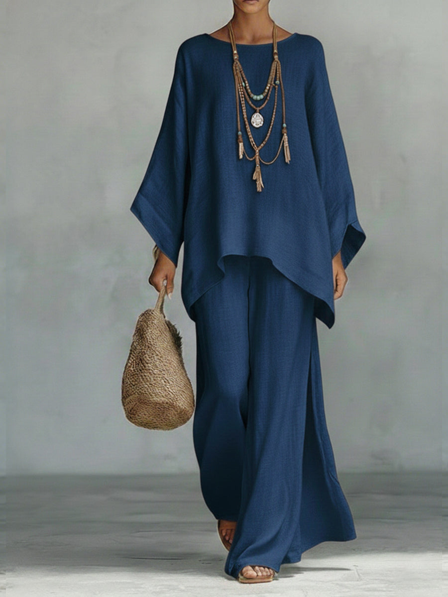 Damen Oversized-Top und Weite-Hose-Set Sets w kolorze Granatowy