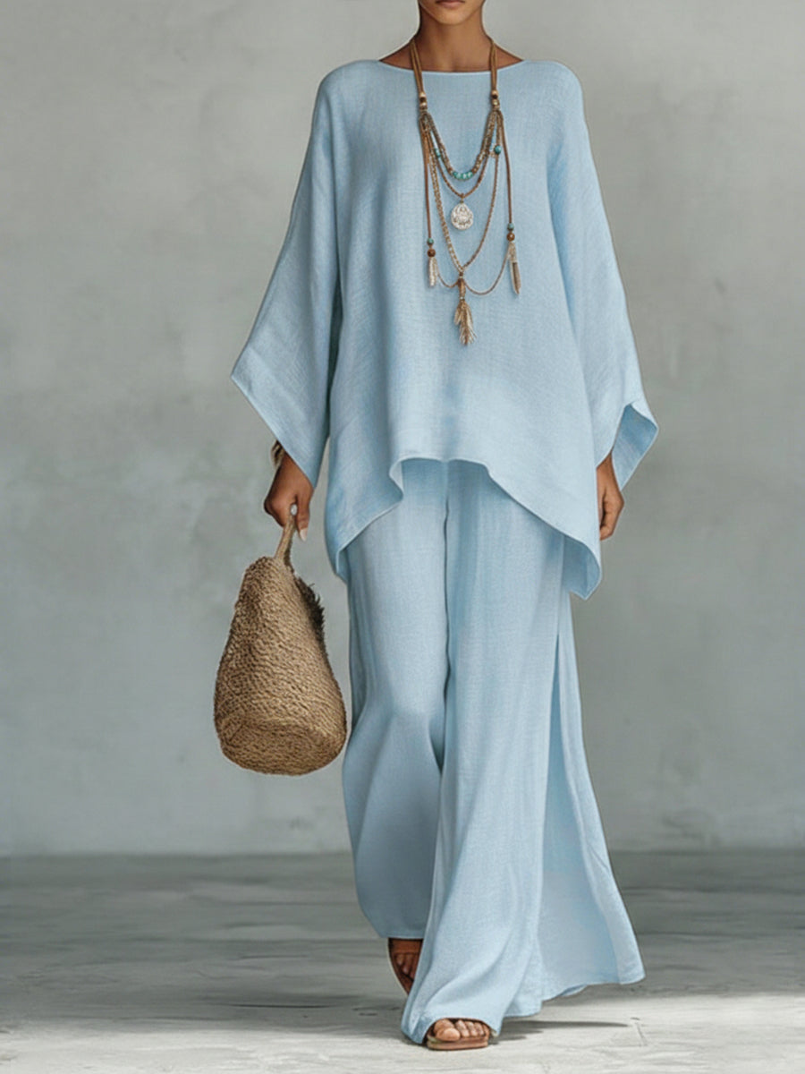 Damen Oversized-Top und Weite-Hose-Set Sets w kolorze Jasny Niebieski