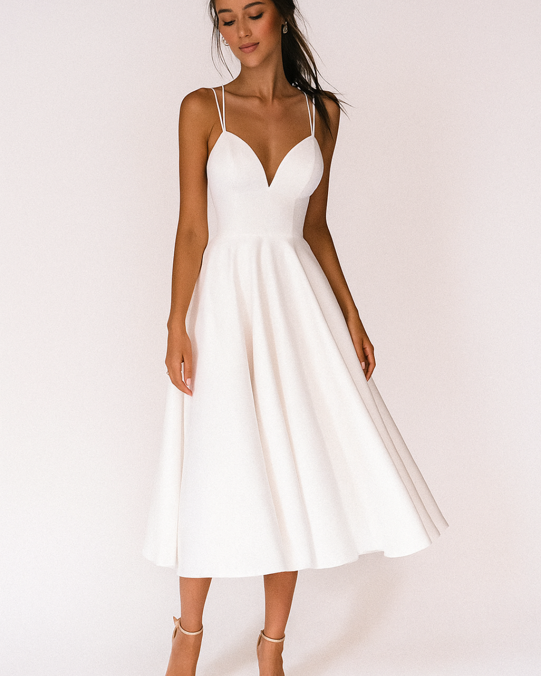 Damen Träger Midi Kleid für w kolorze Biały