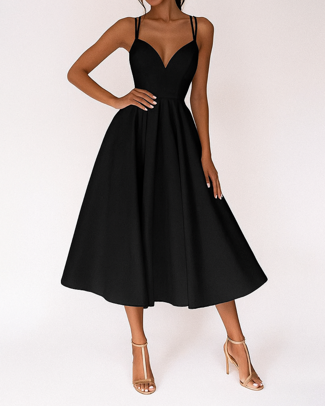 Damen Träger Midi Kleid für w kolorze Czarny