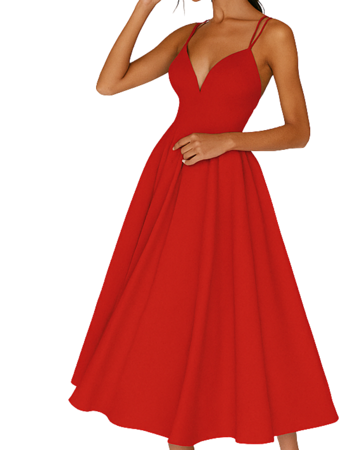 Damen Träger Midi Kleid für w kolorze Czerwony