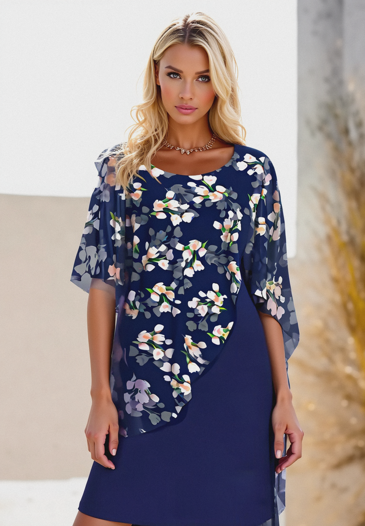 Damenkleid mit Chiffoncape und Blumenmuster für (2)