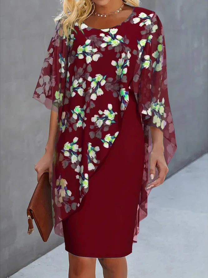 Damenkleid mit Chiffoncape und Blumenmuster für (5)