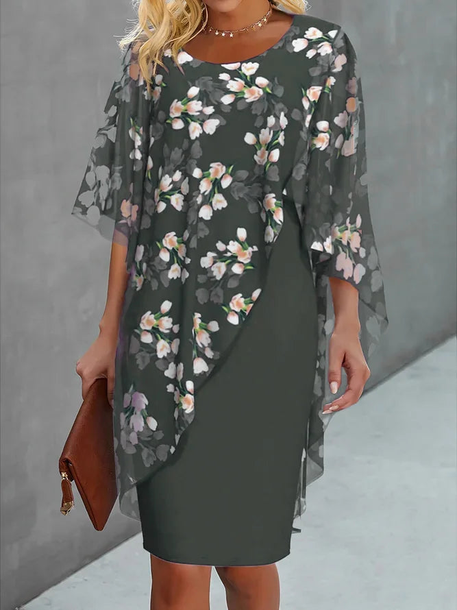 Damenkleid mit Chiffoncape und Blumenmuster für (6)