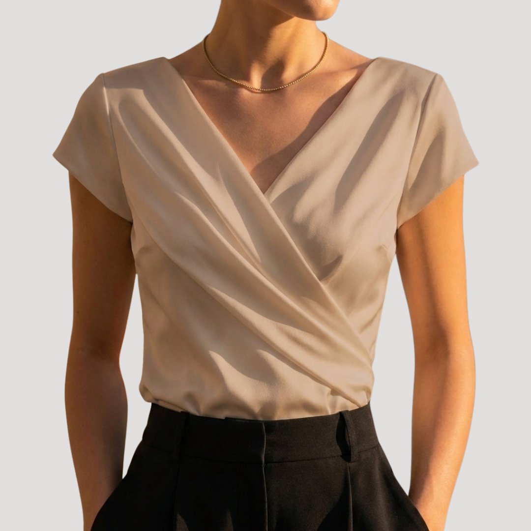 Damska bluzka zawijana elegancka do pracy w kolorze Khaki