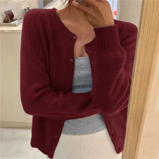 Damska elegancka bluza dziewiarska w kolorze Bordowy