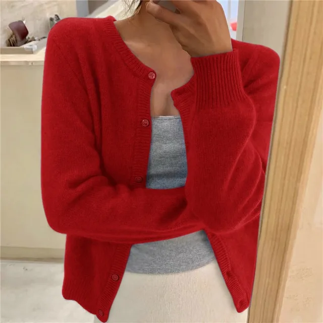 Damska elegancka bluza dziewiarska w kolorze Czerwony