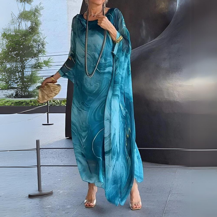Damska elegancka jesienna sukienka maxi w kolorze Blau (Fast ausverkauft)