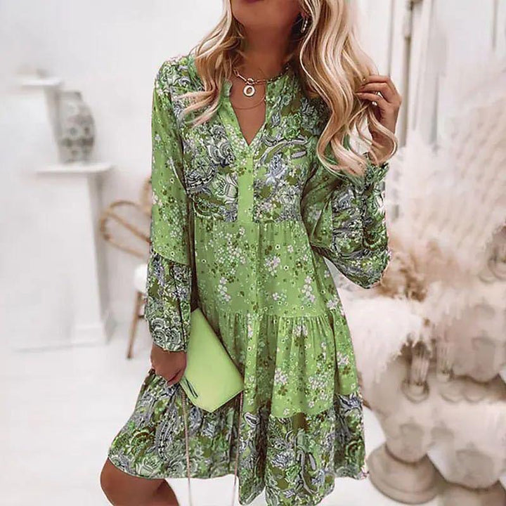 Damska elegancka sukienka kwiatowa na lato w kolorze Zielony