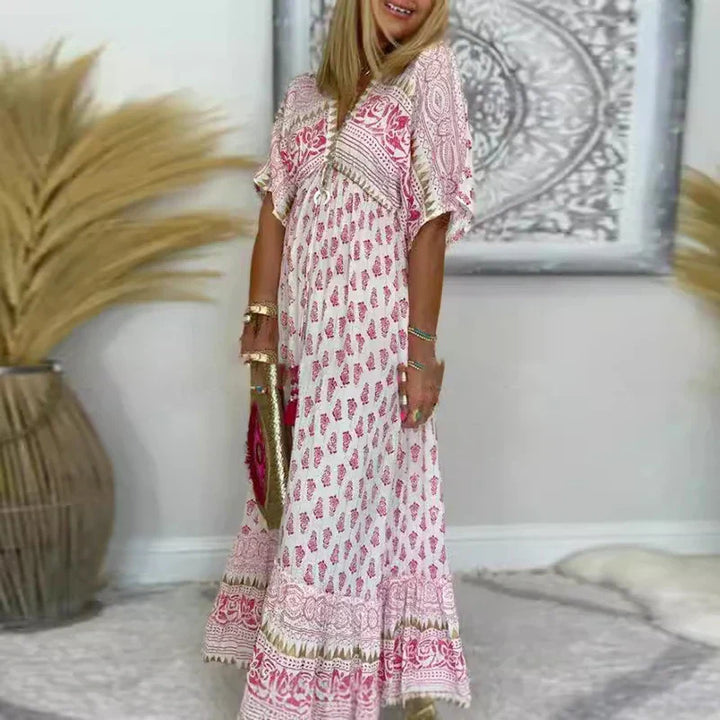 Damska sukienka maxi na lato w stylu boho w kolorze Różowy