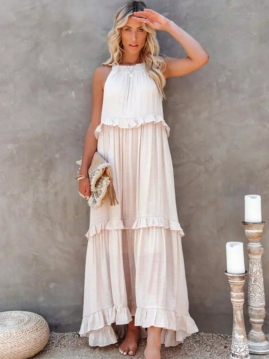 Damska sukienka maxi w stylu boho na lato w kolorze Beżowy 1