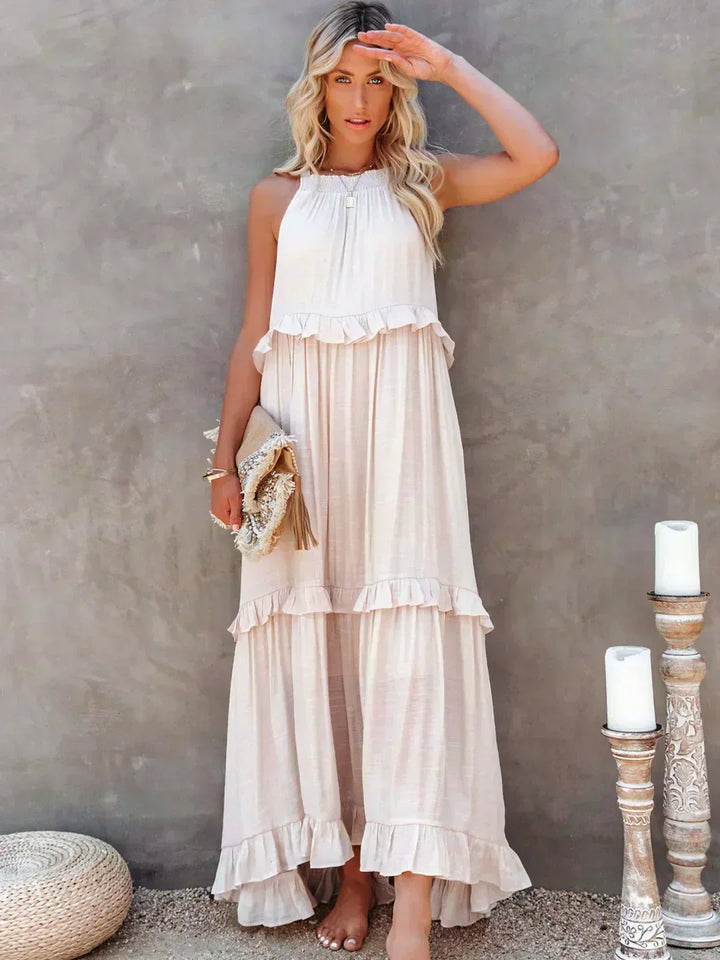 Damska sukienka maxi w stylu boho na lato w kolorze Beżowy 1