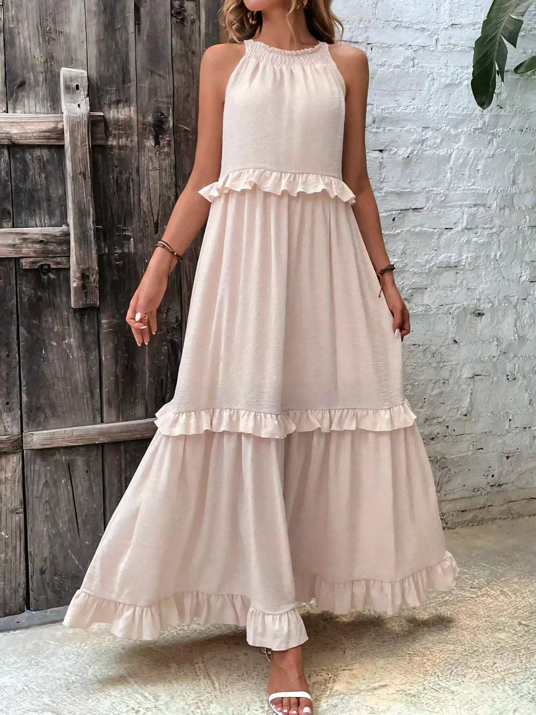 Damska sukienka maxi w stylu boho na lato w kolorze Beżowy 5