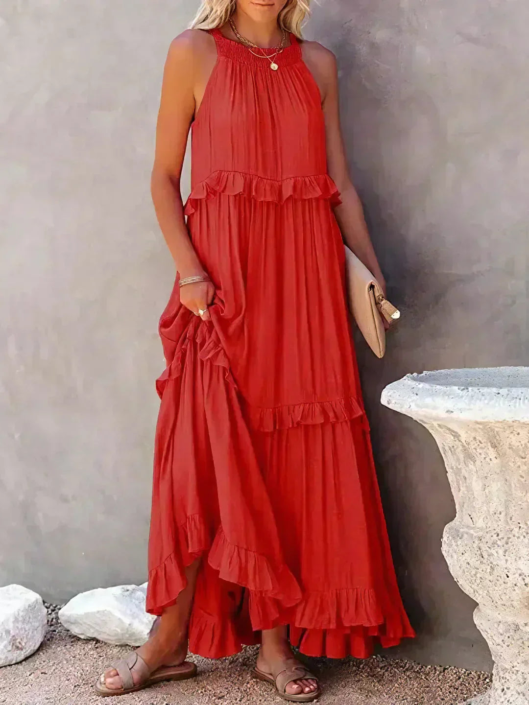 Damska sukienka maxi w stylu boho na lato w kolorze Czerwony 1