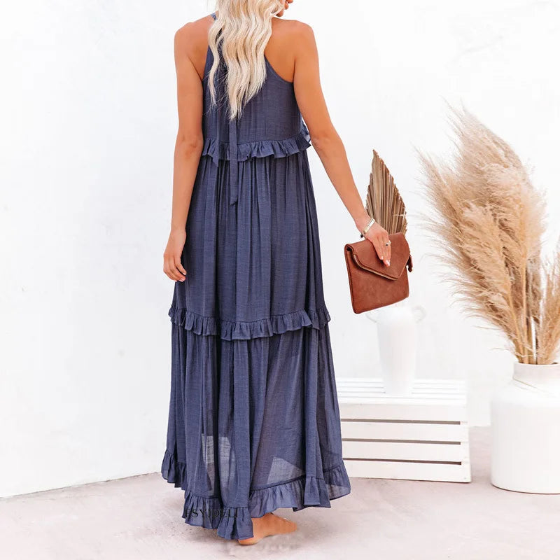 Damska sukienka maxi w stylu boho na lato w kolorze Jasny Niebieski 2