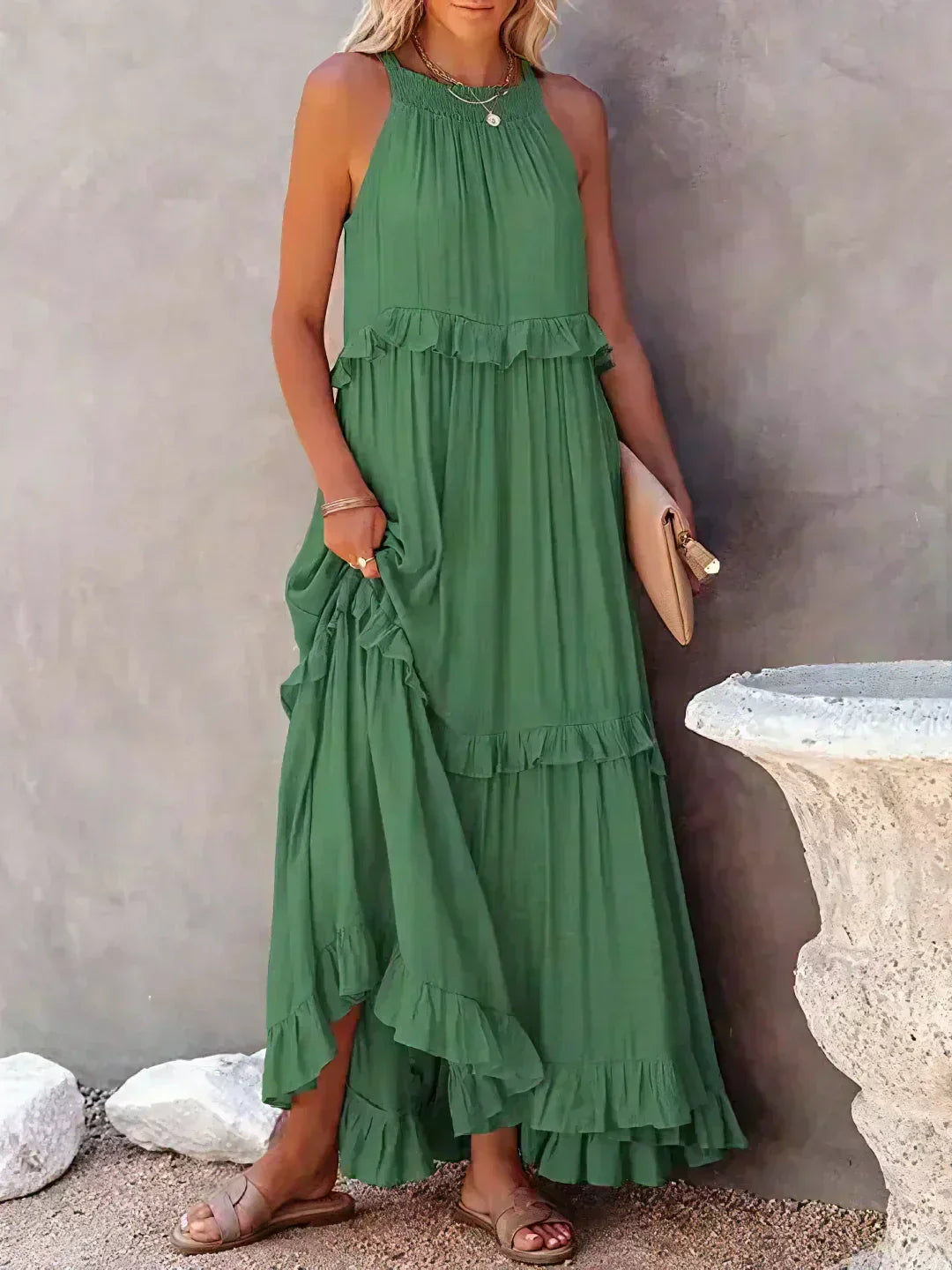 Damska sukienka maxi w stylu boho na lato w kolorze Zielony 1