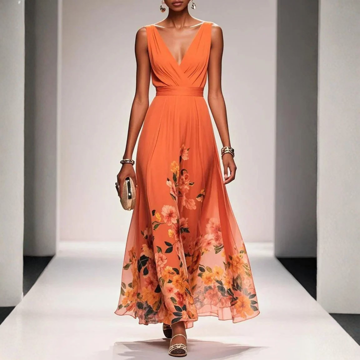 Damska sukienka maxi w stylu boho na wesele w kolorze Pomarańczowy