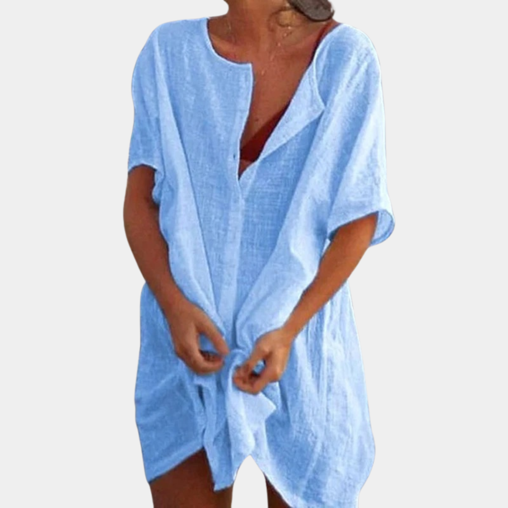 Damska sukienka mini na wesele w stylu boho w kolorze Niebieski