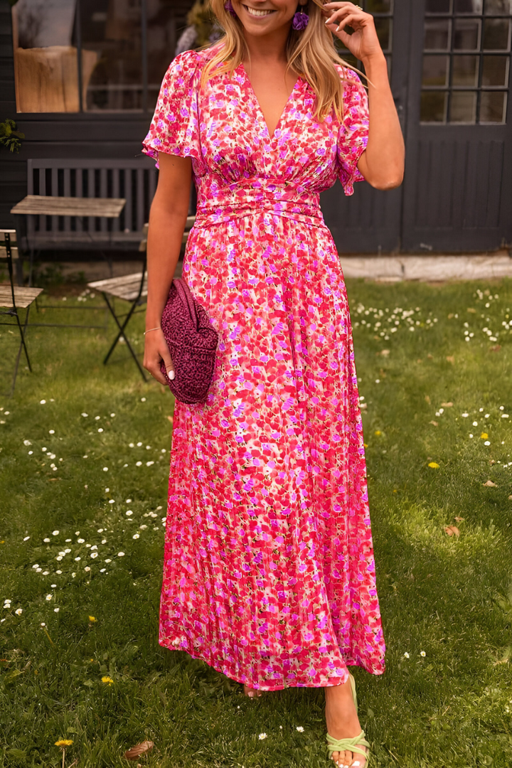 Damska zwiewna sukienka maxi w kwiaty na lato w kolorze Rosa (Fast ausverkauft)